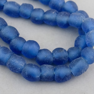 African Recycled Glass Beads. 14mm Denim Blue Round Beads. Sea Glass Beads. RG14-118