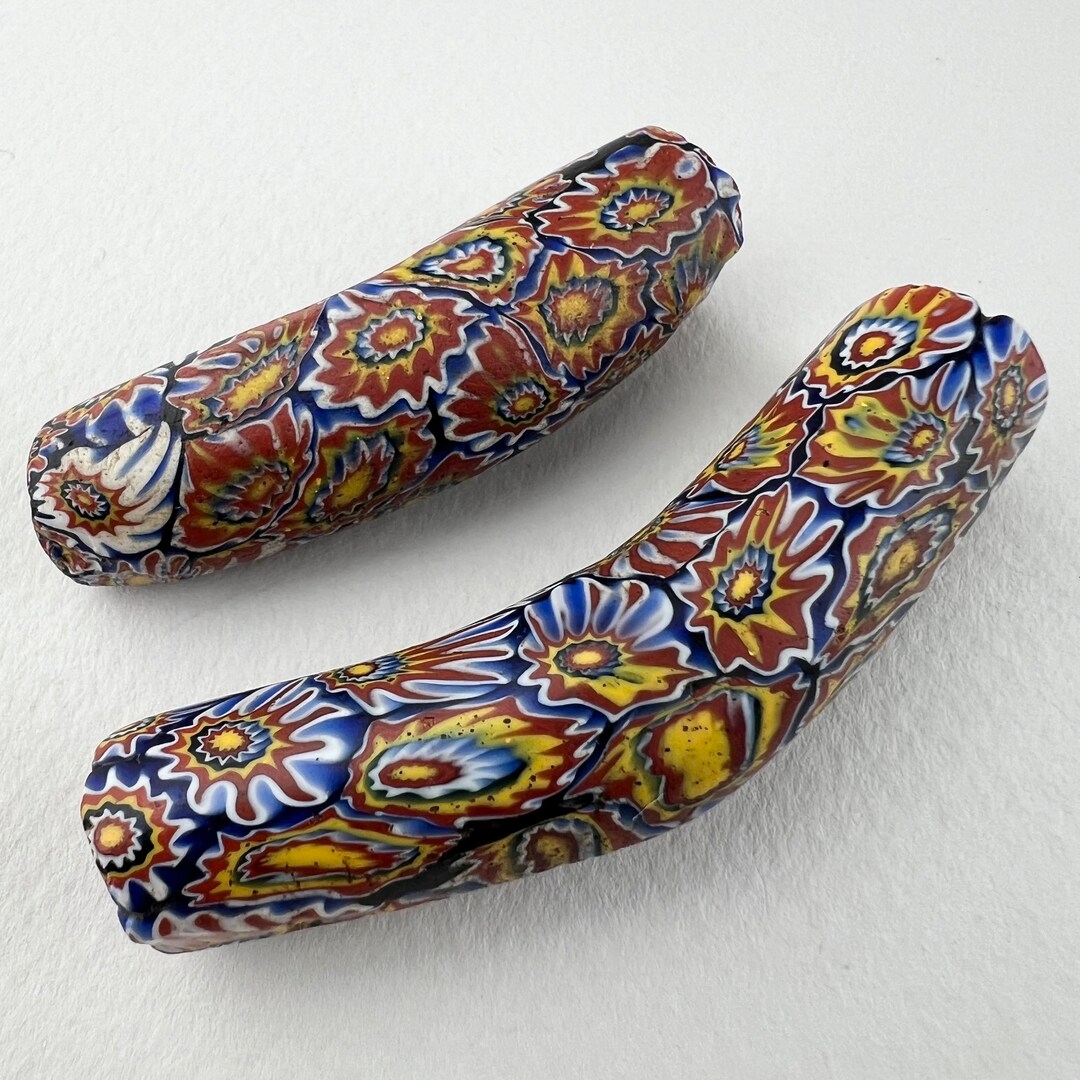 2-venetian-elbow-beads-excellent-millefiori-trade-beads-tb-3902-etsy