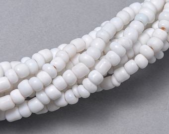 African Maasai Beads.  45" Long Strand White Glass Seed Beads. AMB-26