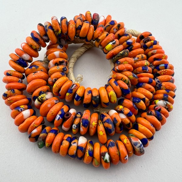 Recycled Orange Saucer Glass Beads. 14mm Krobo Ashanti Recycled Glass Beads. RG12-66