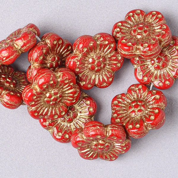 10 Czech 14mm Anemone Flower Glass Beads. CZ-72