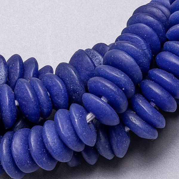 Recycled Blue Glass Saucer Beads. 12-14mm Krobo Ashanti Recycled glass beads.  RG12-62