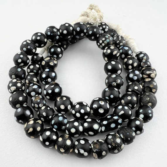 60 Antique Venetian Skunk Beads. African Trade Eye Beads Black