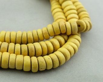 Yellow Wood Rondelle Beads. 10mm Wood Spacer Beads. WOOD-26