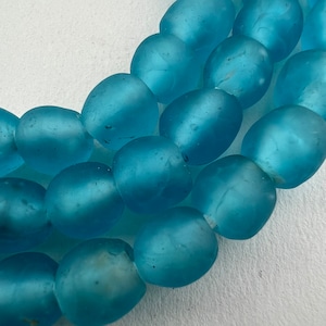 50 African Recycled Glass. 10mm Soft  Aqua Matte  Krobo Glass Beads. RG10-45