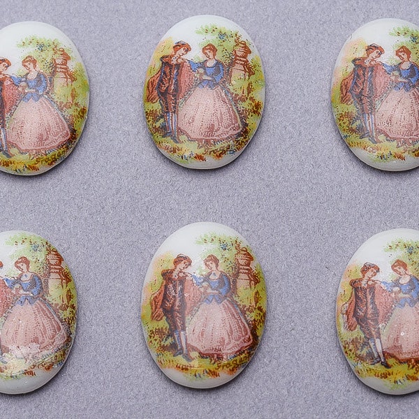 6 Vintage German Courting Couple 13x18mm Glass Cab. CAB-178