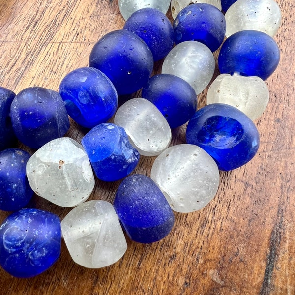 Dutch Dogon Large Trade Beads. Large Dark Cobalt and Clear old Trade Beads. TB-3219