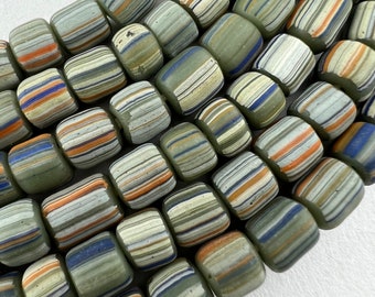 Java Gooseberry Beads. 5mm Green  handmade striped ethnic beads. GLS-150