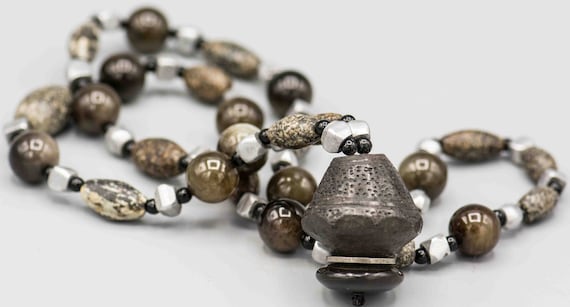 Ancient Mali Granite Beads With Old Chinese Jade and Mali Spindle