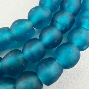 SOLD OUT 50 African Recycled Glass. 10mm Soft Medium  Aqua Matte Krobo Glass Beads. RG10-51