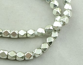 100 Diamond Cut Silver Beads. 6mm Faceted Cornerless Cube Beads. MB-165-S