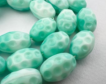 10 Aqua and White Uranium Glass 18x12mm UV Reactive Czech Glass Beads CZ-650