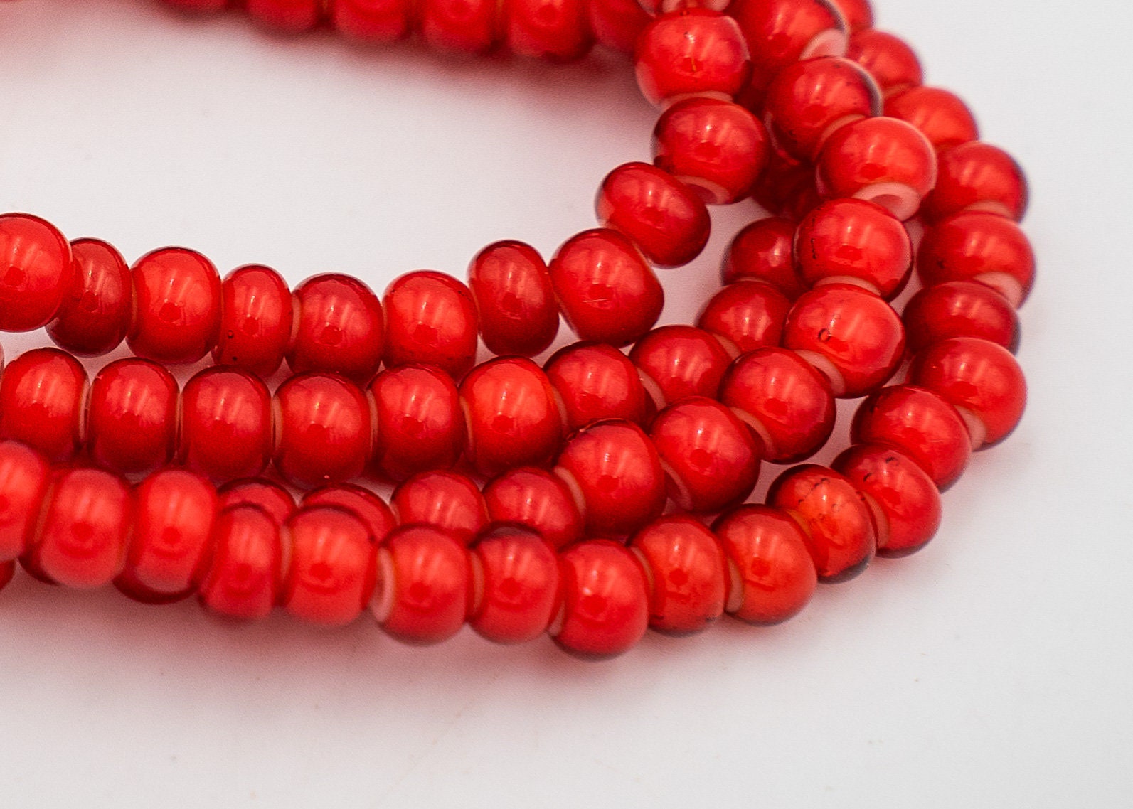 Red White Heart Beads. 4mm African Trade Whiteheart Beads, Tribal
