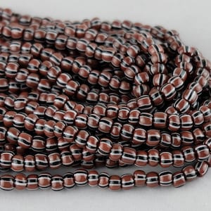 150 Striped Glass Seed Beads. 5mm Brown stripe Chevron beads. SKU-SB-19