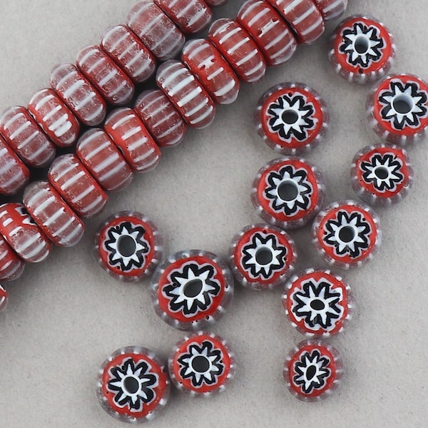 Red Rondelle Chevron Beads 48 Beads on 8" Strand. ICB-12