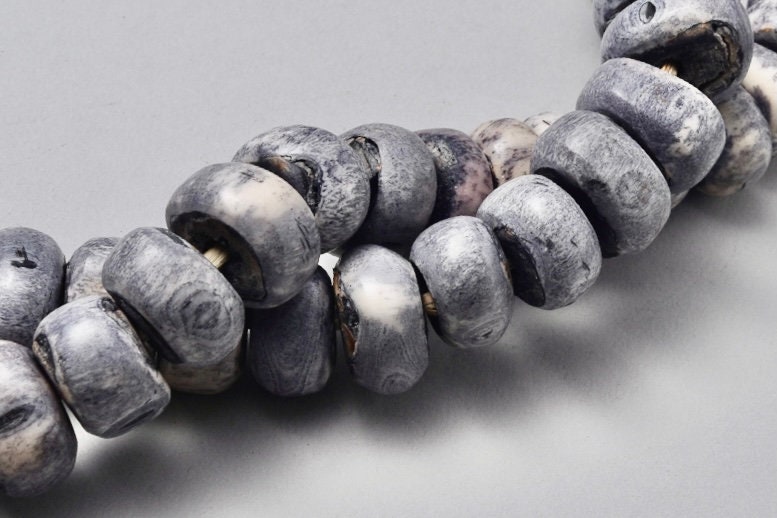 Gray: Large African Bone Beads, handmade in Kenya, 22-25mm Barrel Shap –  Nature Beads
