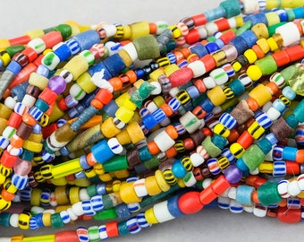 34” African Christmas Trade Beads - 3-6mm Multi color African beads. SBMULTI-7