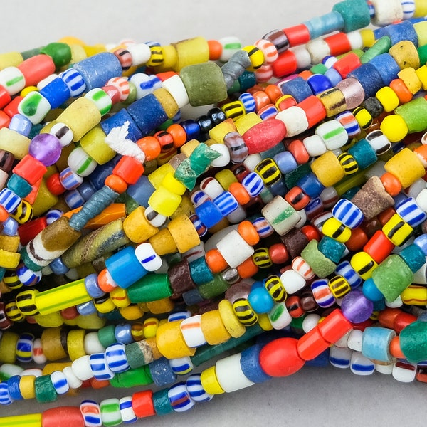 34” African Christmas Trade Beads - 3-6mm Multi color African beads. SBMULTI-7