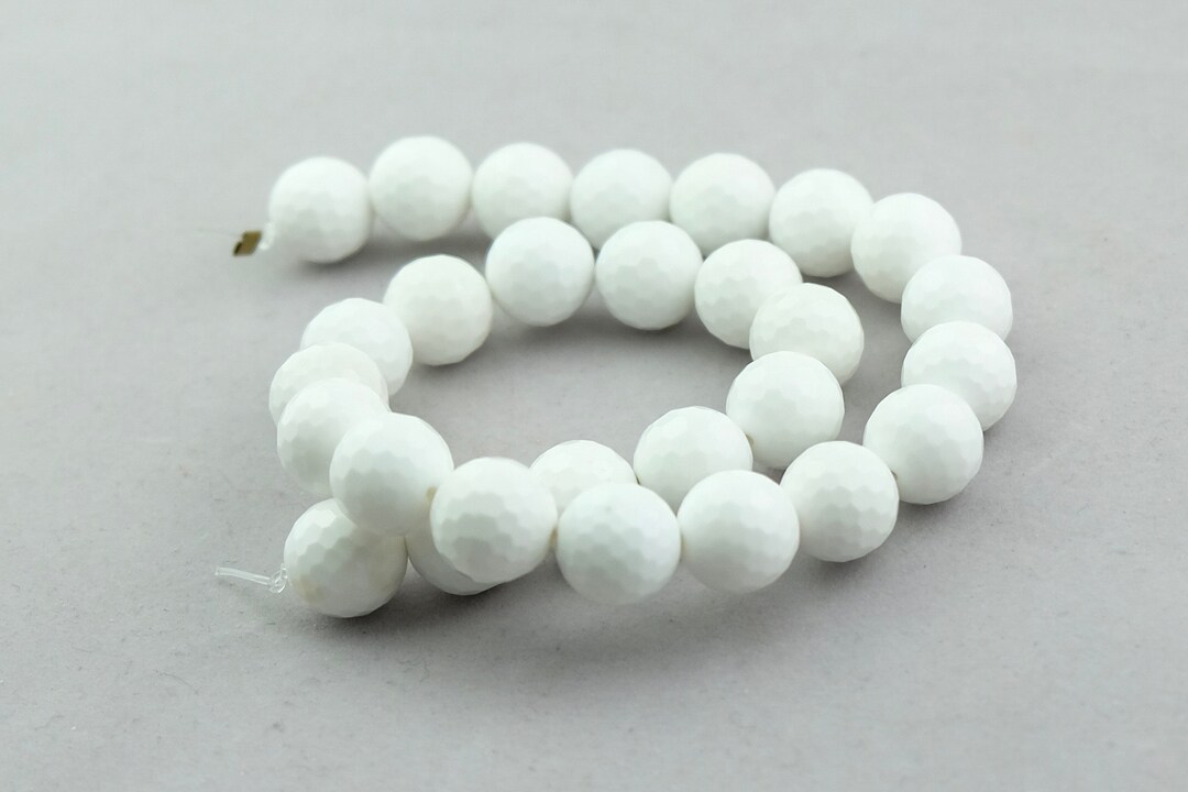 Natural White Marble Beads. Gemstone 14mm White Marble Stone Beads. SKU