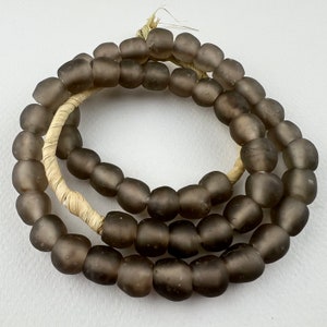 50 African Recycled Glass. 10mm Soft   Warm Grey/Greige Matte Krobo Glass Beads. RG10-50