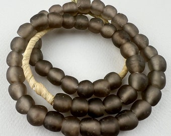 50 African Recycled Glass. 10mm Soft   Warm Grey/Greige Matte Krobo Glass Beads. RG10-50