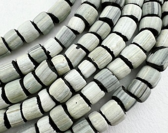 Java Gooseberry Beads. 5mm Black handmade striped ethnic beads. GLS-152