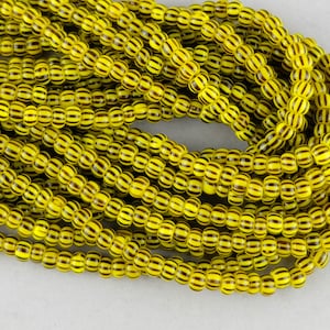 170 Striped Glass Seed Beads. 5mm Yellow stripe Chevron beads. SKU-SB-22
