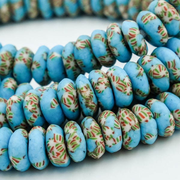 The Bead Chest Spring Medley Ashanti Glass Saucer Beads – 14mm – Handmade Ghana African Multicolor