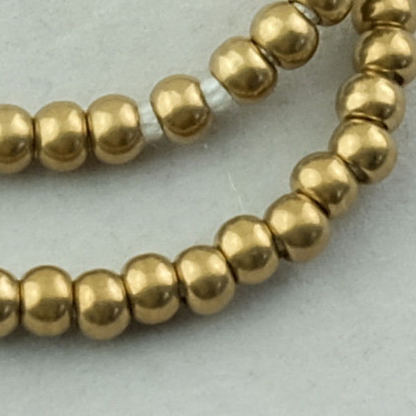 185 Brass 4mm Beads. Metal Round Big Hole Beads. MB-163-B