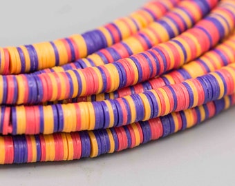 Pink, Purple and Orange Mix African Vinyl Phono Record Vulcanite Ethnic Disc Beads 29" Strand  SKU-VINYL4-16