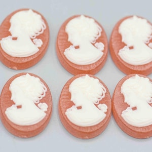 Vintage West German Pink and White Lardy Cameo Cabochon Set of 6 25x18mm. CAB-64