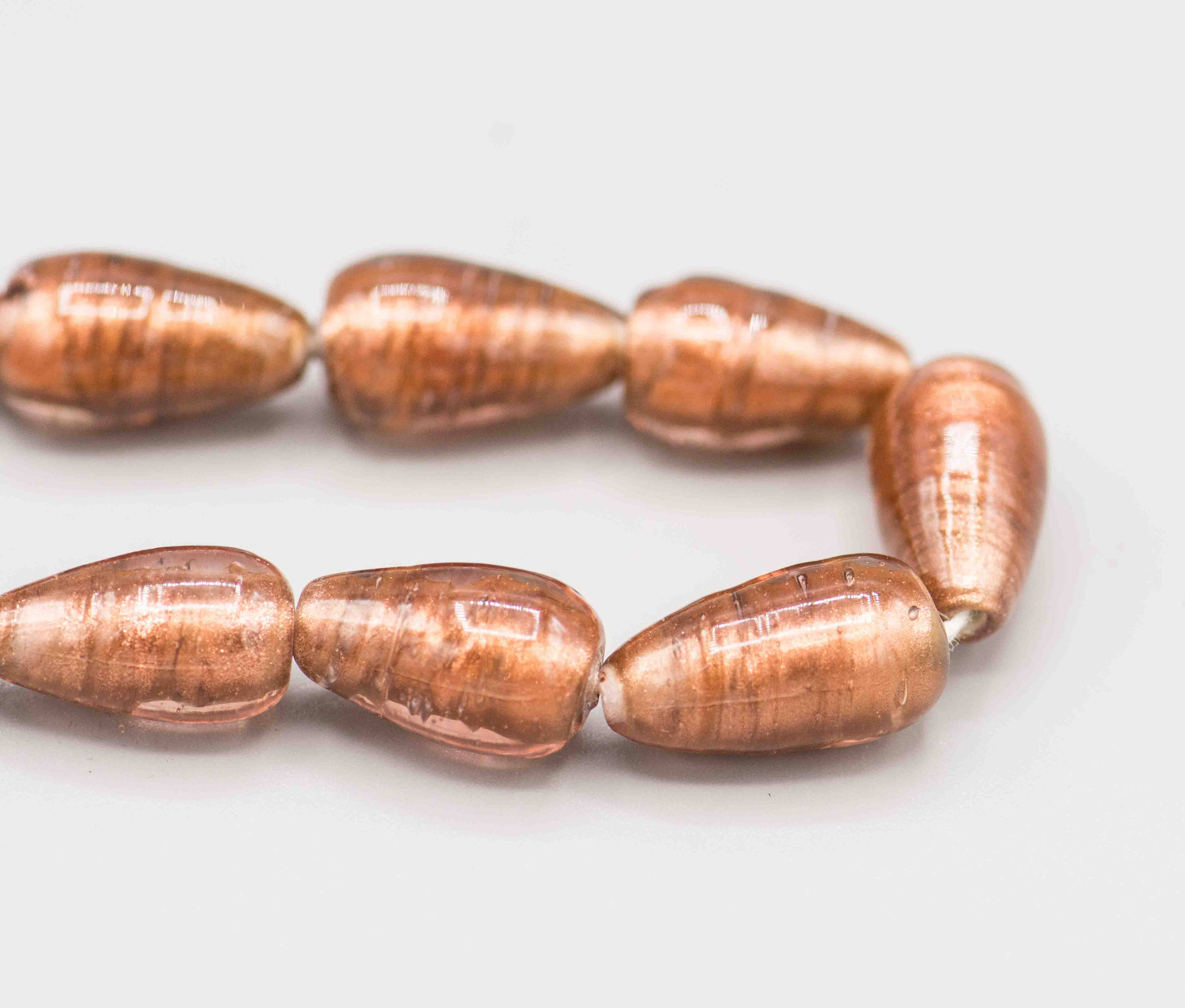 Rose Gold Artisan Made Glass Teardrop Beads 18x12mm 12 Beads on 8 ...