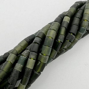 110 Jade Serpentine Gemstone Beads. 3mm Green Jade Rustic Cylinder Bead. GM-385