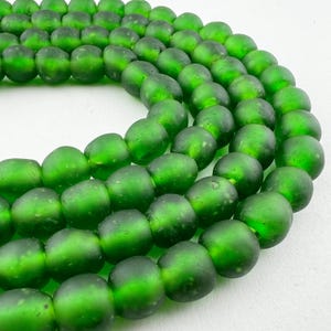 50 African Recycled Glass. 10mm Emerald Green Matte  Krobo Glass Beads. RG10-57