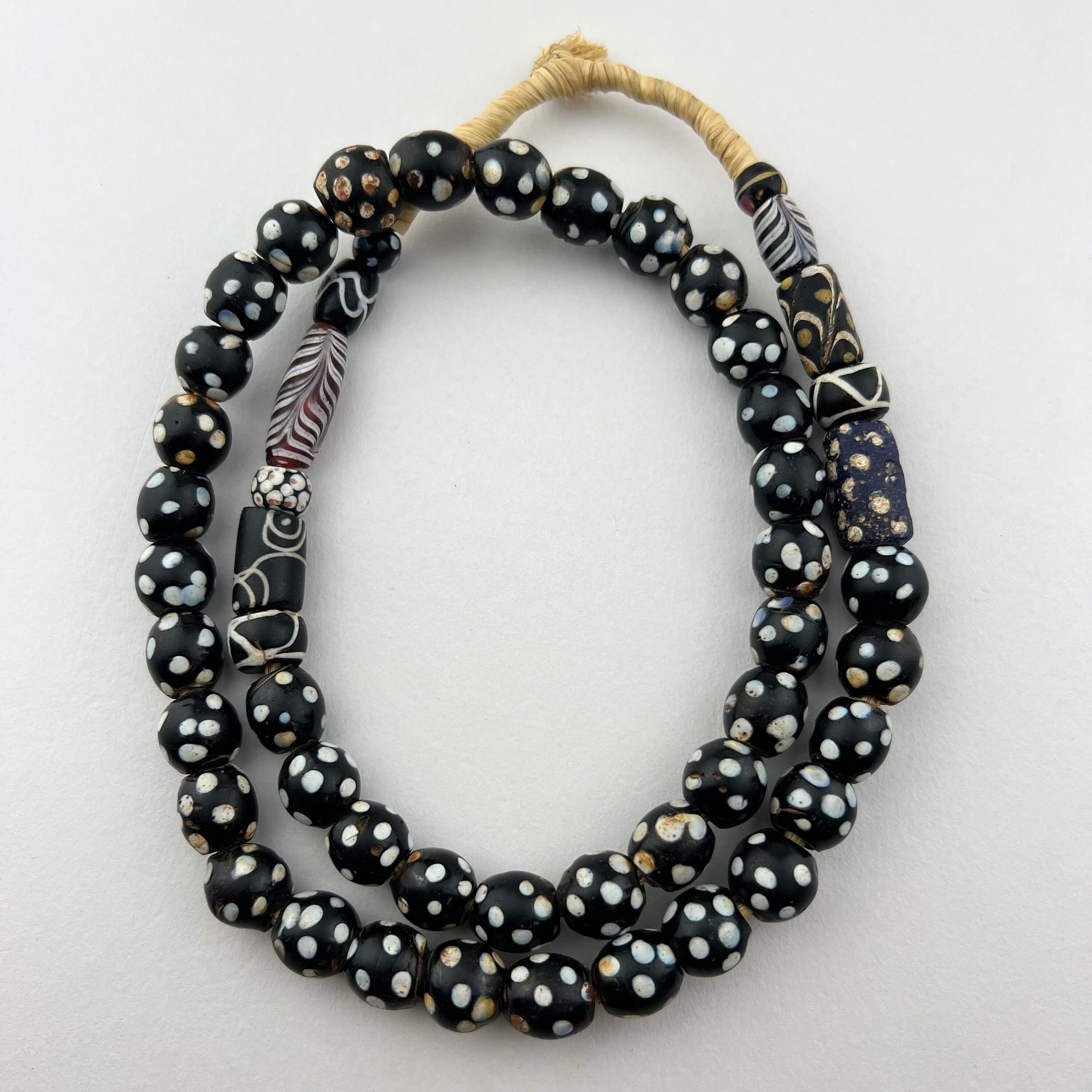 Antique Venetian Skunk Beads. African Trade Eye Beads Black With