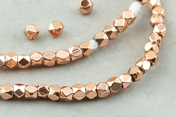210 Copper Diamond Cut Beads. 3mm Faceted Cornerless Cube Beads. MB-166-C