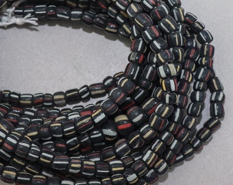 Java Gooseberry Beads. Black handmade striped ethnic beads. GLS-103