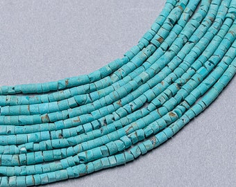 Tiny Natural Turquoise Beads. 1.5mm  Heishi Tube Turquoise Beads. GM-479