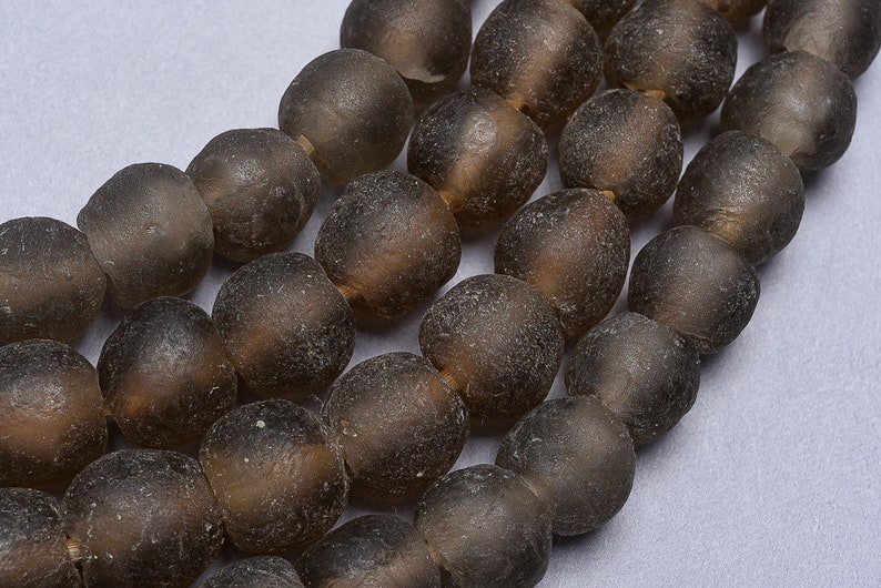 RG14-126 African Recycled Glass Beads 14mm Amber Sea Glass Beads