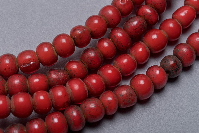 6mm Red Whiteheart Beads, African Whiteheart Trade Beads. REDWH-16