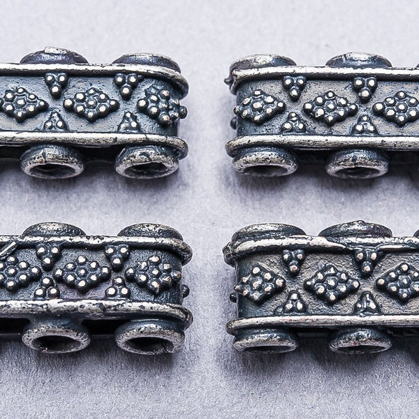 4 Three Hole  Spacer Bar Beads. Antique Silver Plated multi Strand Spacer Bars. FMB-115