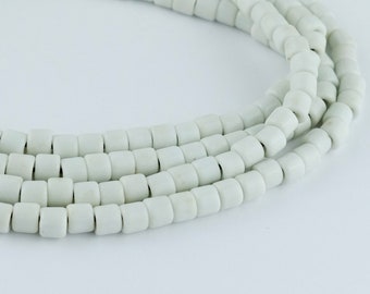 110 Vintage White Czech Cylinder Beads  - 6mm - Czech Tile Beads. CZS-1