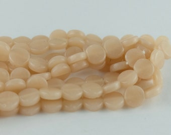 Beige Vaseline Round Tab Glass Beads. 9mm handmade tabular beads. SKU- SG-29