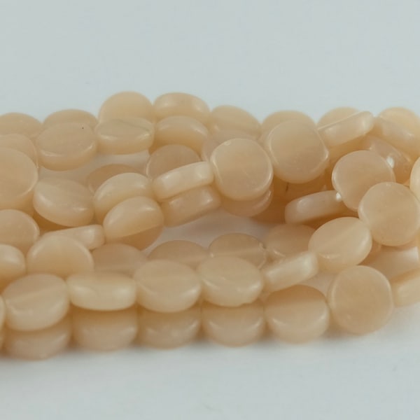 Beige Vaseline Round Tab Glass Beads. 9mm handmade tabular beads. SKU- SG-29