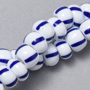 110 African Ghana Glass Beads. 8mm White Blue Trade Beads. SB-26