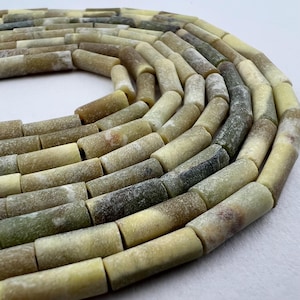 35 Jade Serpentine Gemstone Beads. 8-12mm Long Green Jade Cylinder Bead. GM-498