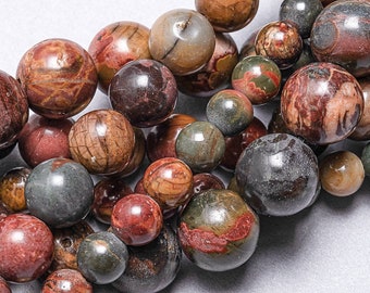 Red Creek 7-9-11mm Jasper Beads. Natural Round Red Creek Jasper Beads. GM436