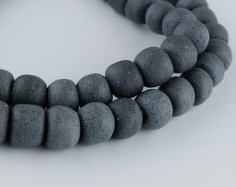 Long Oval Black Ceramic Bead wWhite Opaque Bead Necklace & Earrings Set