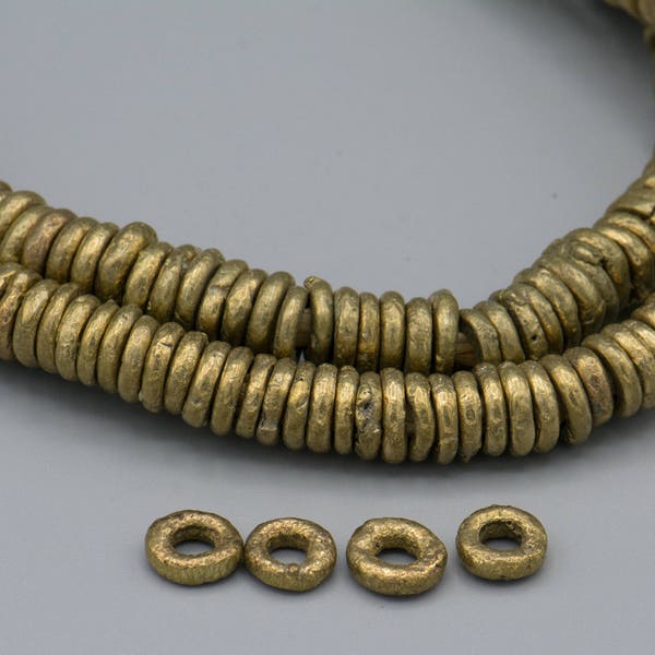 200 Nigerian  Brass Rings. 9mm African Brass Heishi Beads. MB-86-B