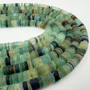 5-6mm Roman Glass Heishi Beads. Blue Green Rustic Glass beads. ROM-81